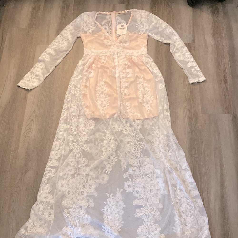 Altar’d state long ivory/nude dress